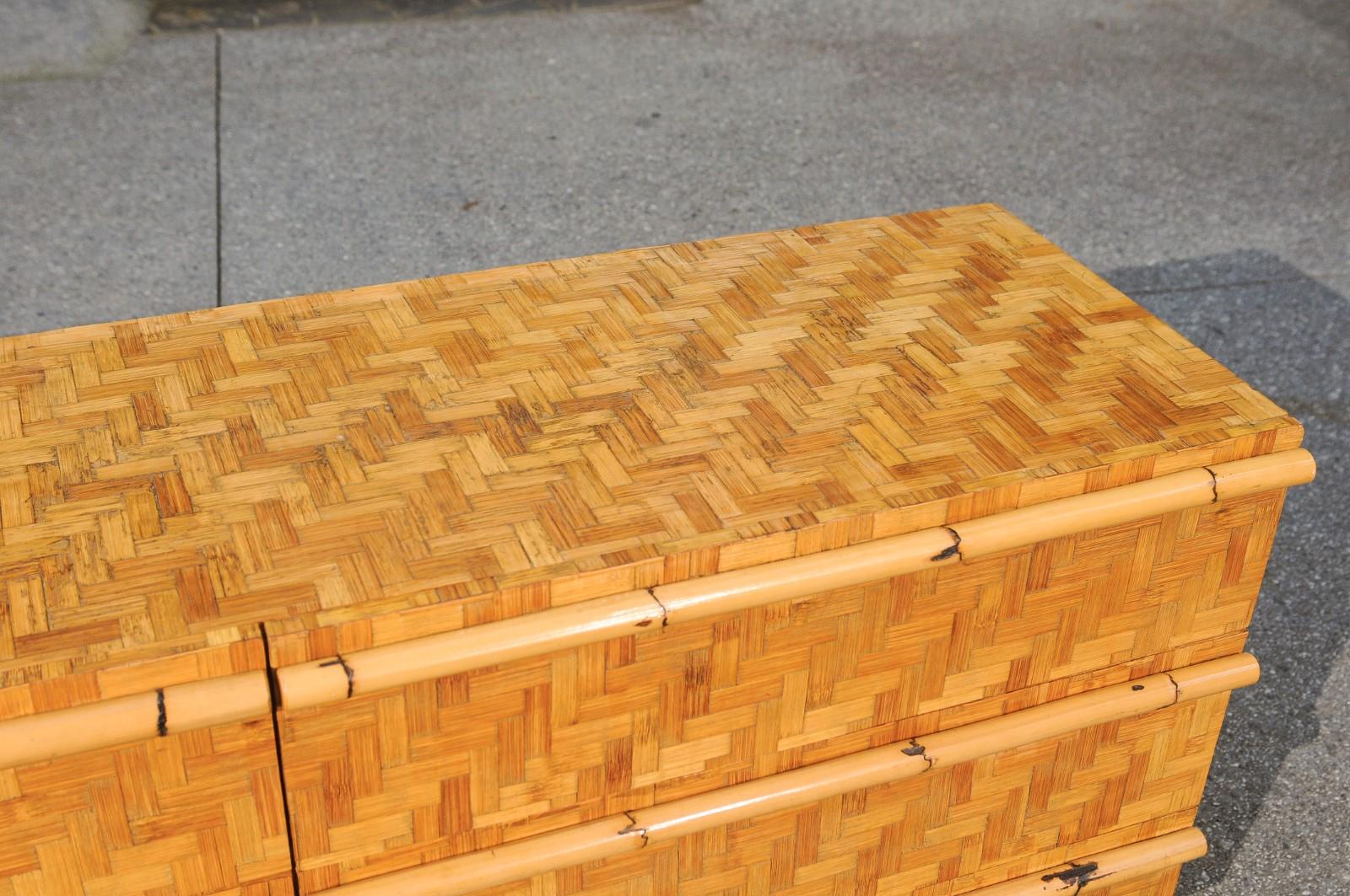 Beautiful Restored Bamboo and Cane Parquetry Chest, circa 1975 For Sale 14