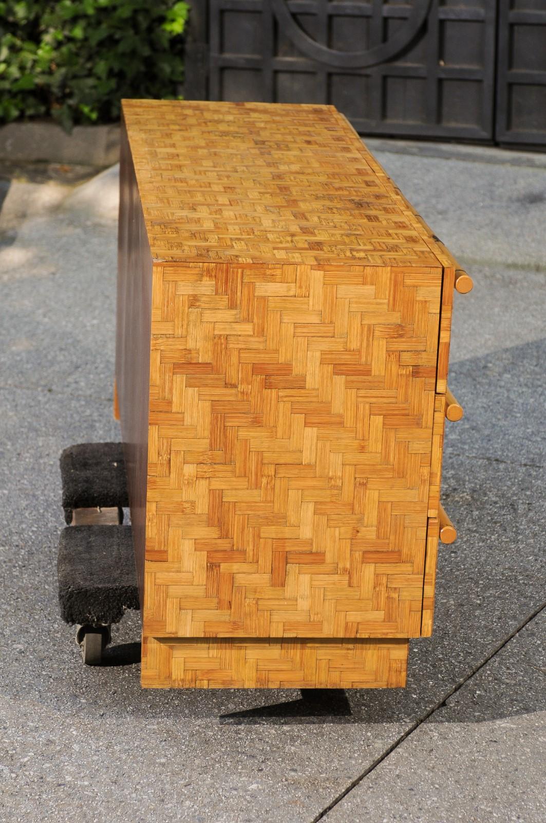 Beautiful Restored Bamboo and Cane Parquetry Chest, circa 1975 For Sale 1