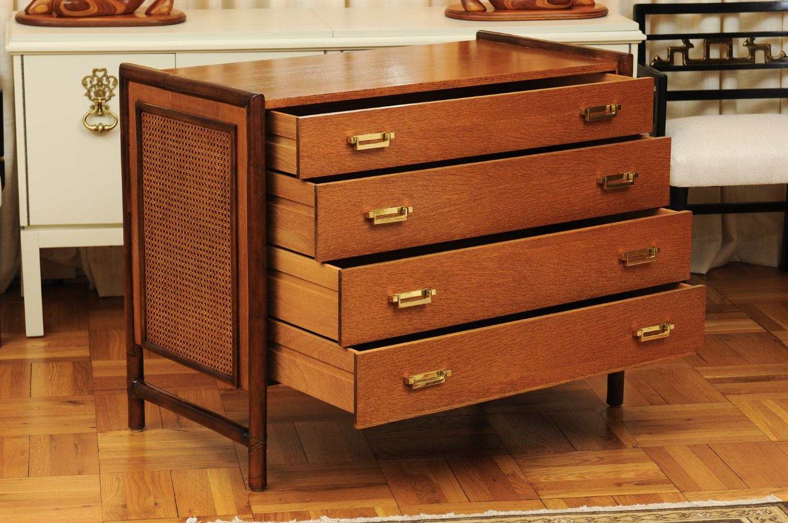 American Beautiful Oak, Rattan and Cane Commode by McGuire, circa 1970- Pair Available  For Sale
