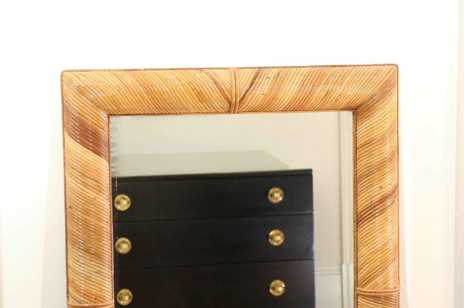 Beautiful Restored Pair Mirrors in Bamboo, circa 1980 For Sale 3