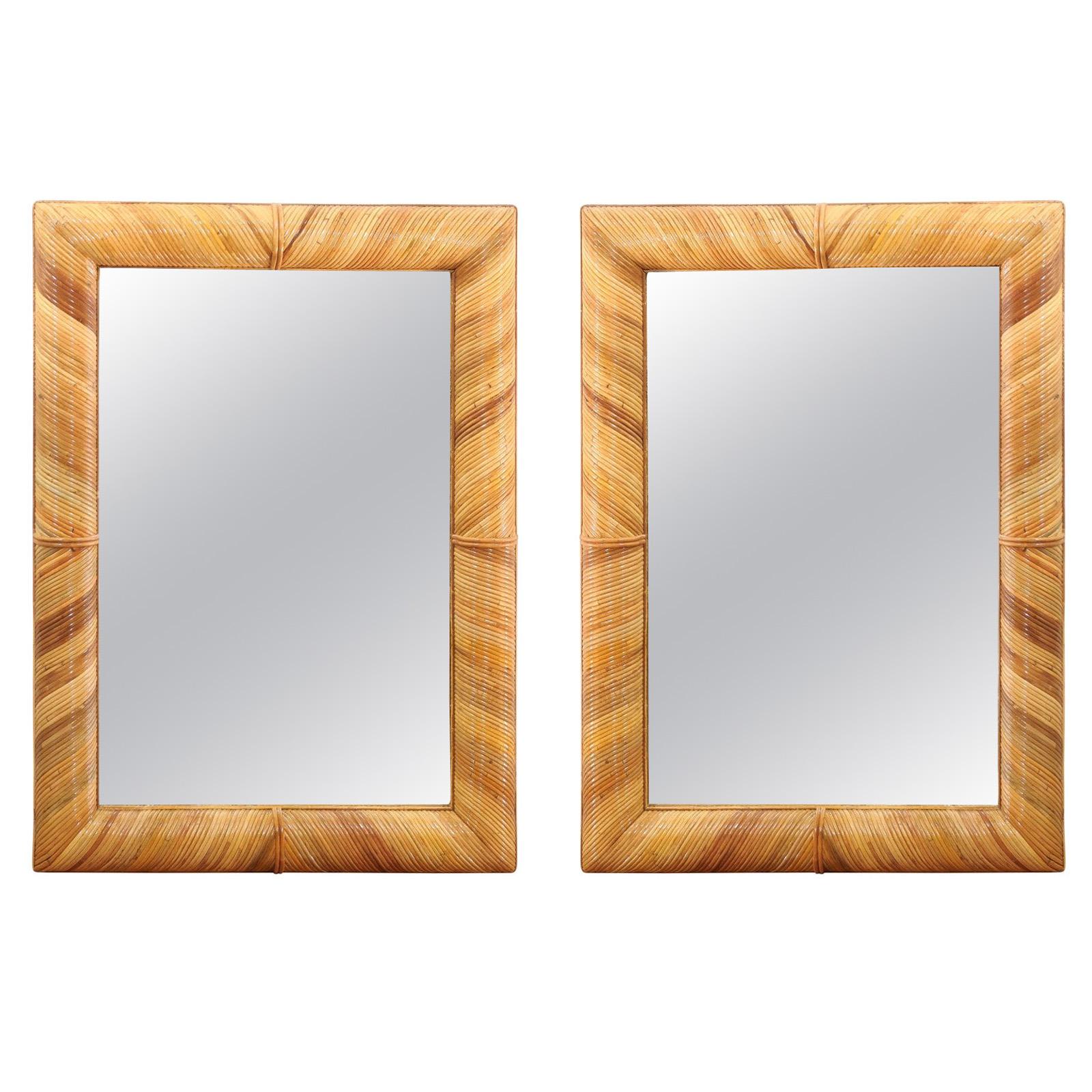Beautiful Restored Pair Mirrors in Bamboo, circa 1980 For Sale