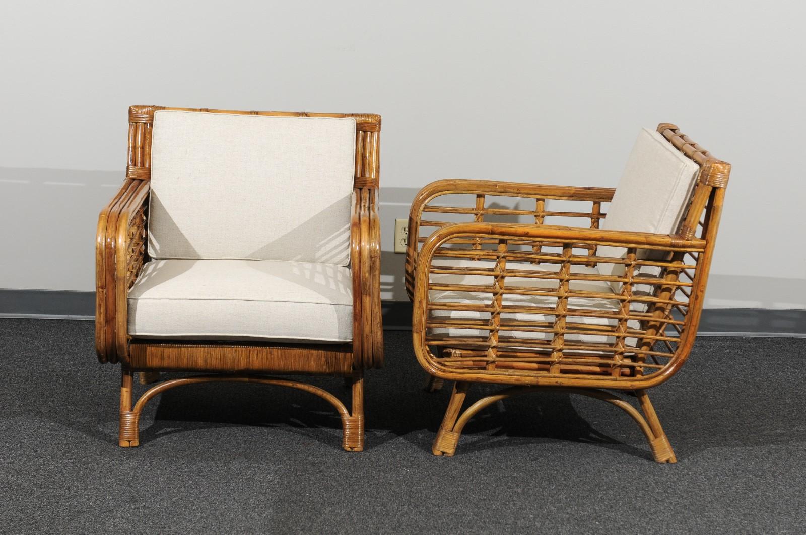 Beautiful Restored Pair of Birdcage Style Rattan and Cane Loungers, circa 1955 7