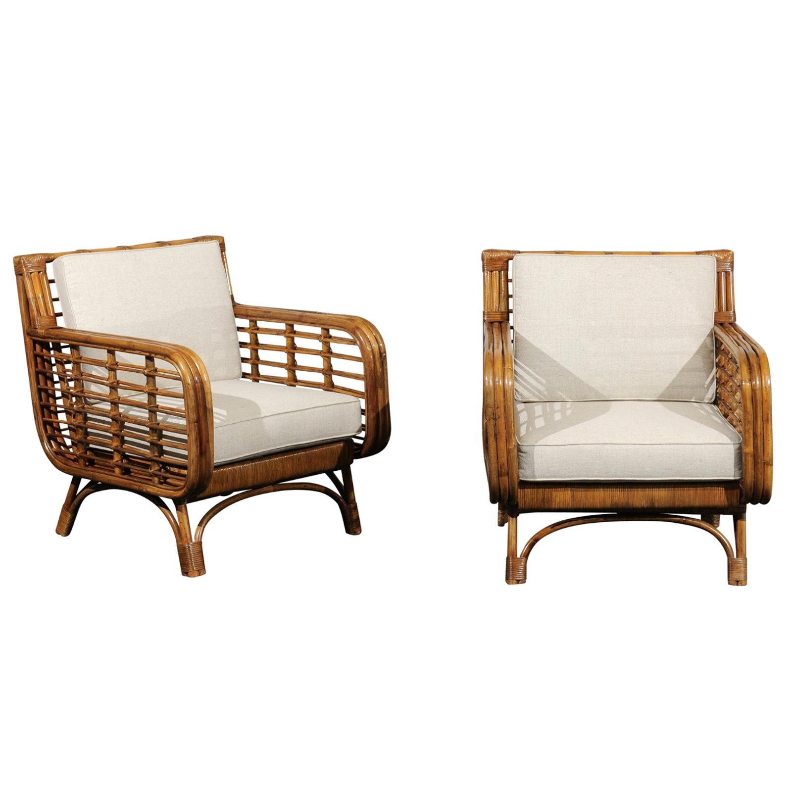 Beautiful Restored Pair of Birdcage Style Rattan Loungers, circa 1955