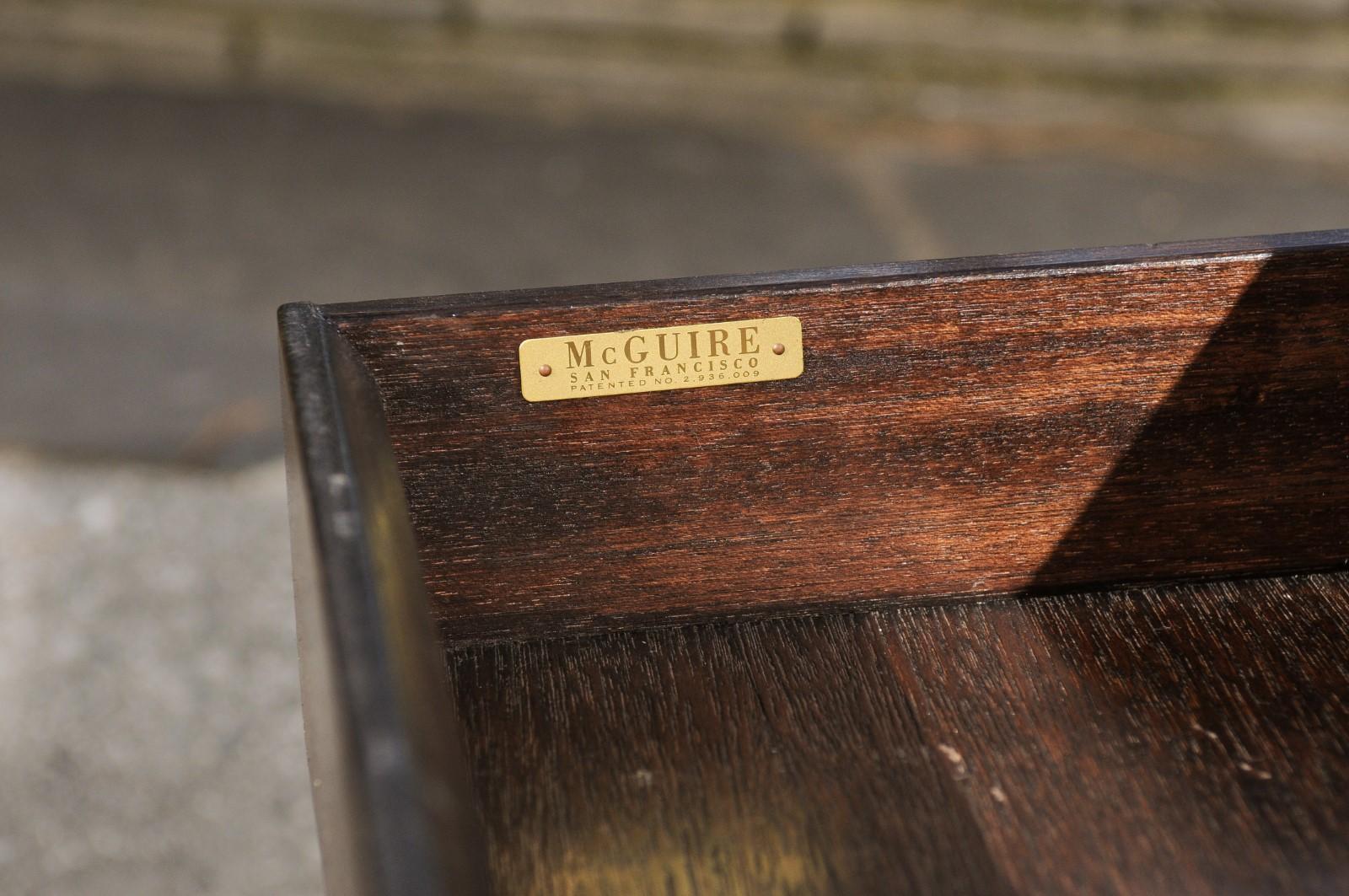 Beautiful Restored Pair of Mahogany, Rattan and Brass End Tables by McGuire For Sale 11