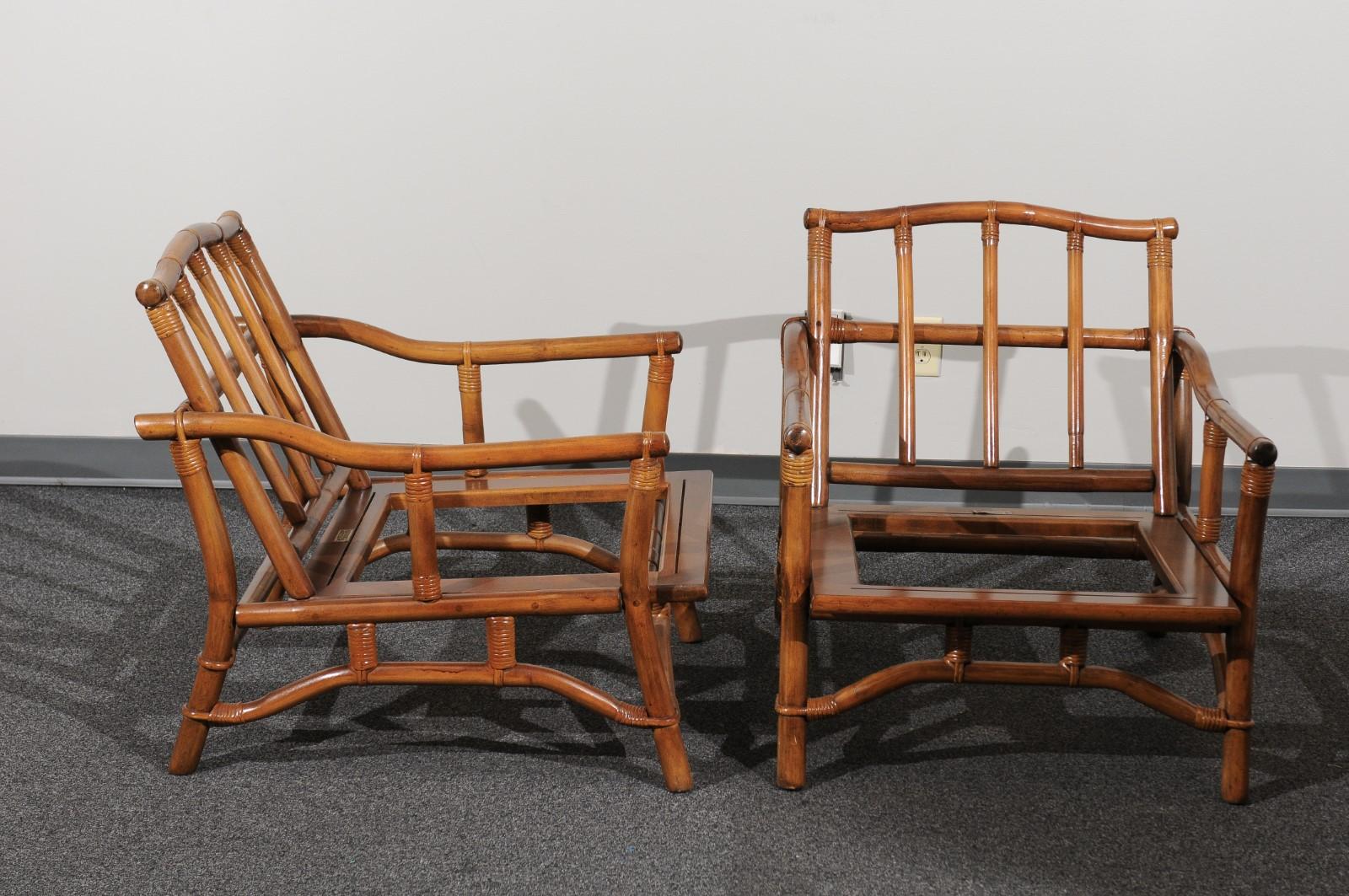 American Beautiful Restored Pair of Pagoda Style Loungers by Ficks Reed, circa 1970 For Sale