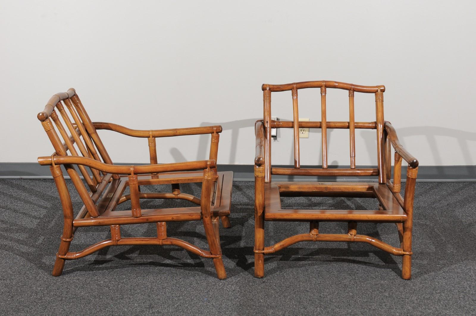 Beautiful Restored Pair of Pagoda Style Loungers by Ficks Reed, circa 1970 In Excellent Condition For Sale In Atlanta, GA