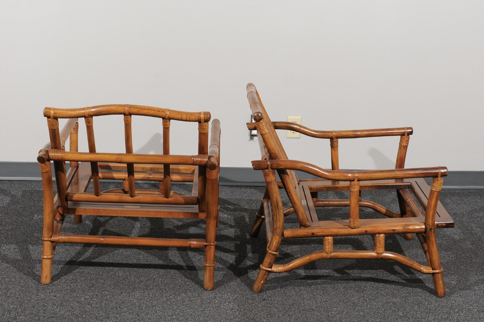 Cane Beautiful Restored Pair of Pagoda Style Loungers by Ficks Reed, circa 1970 For Sale