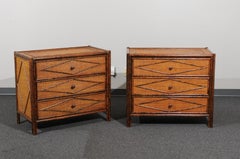 Beautiful Restored Pair of Tortoiseshell Caramel Cane Commodes, circa 1980