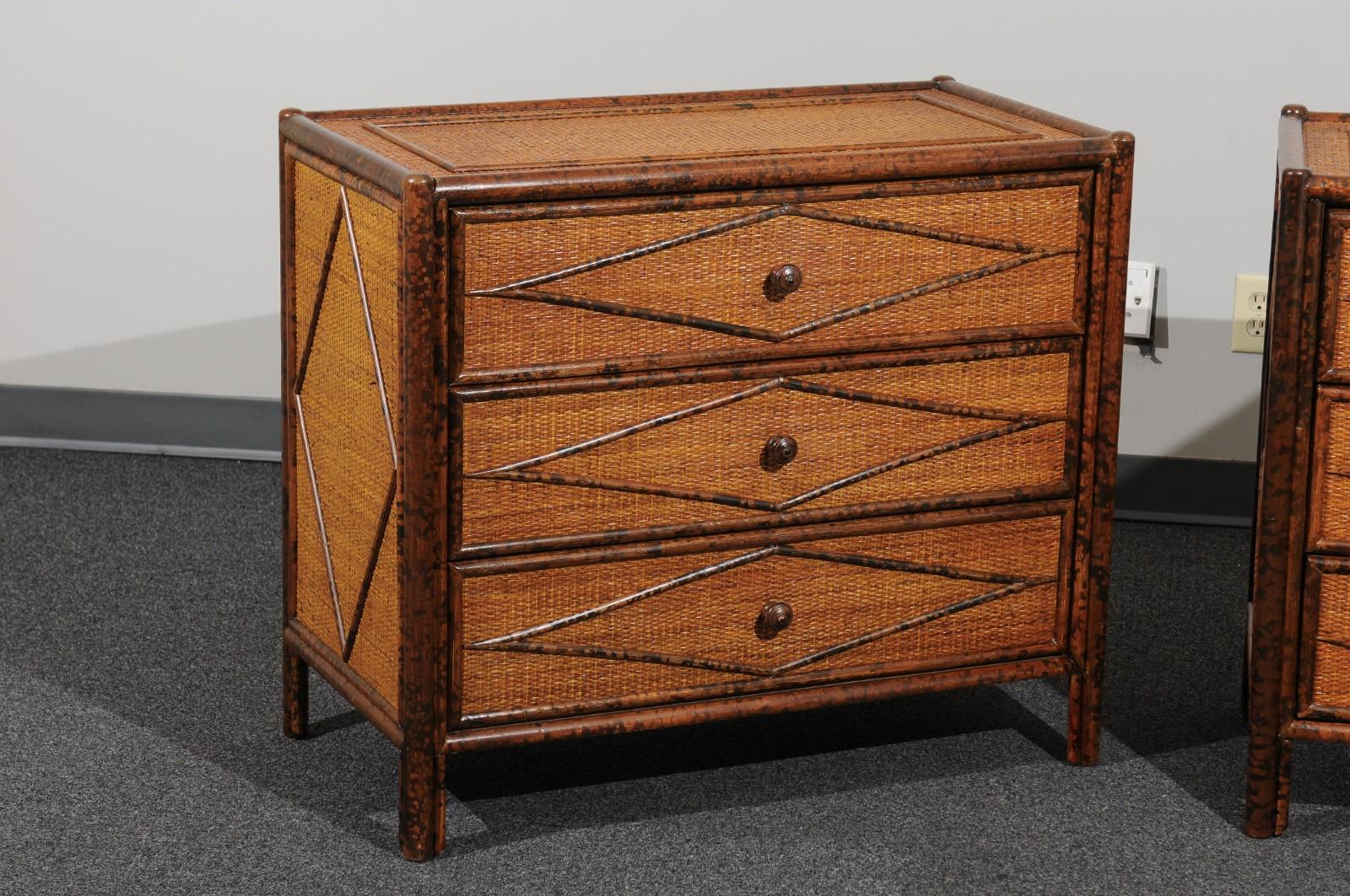Preciosa pareja restaurada de cómodas de caña de carey, hacia 1980 Moderno orgánico en venta