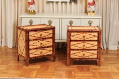 Beautiful Restored Pair of Vintage Tortoiseshell Bamboo and Cane Small Chests