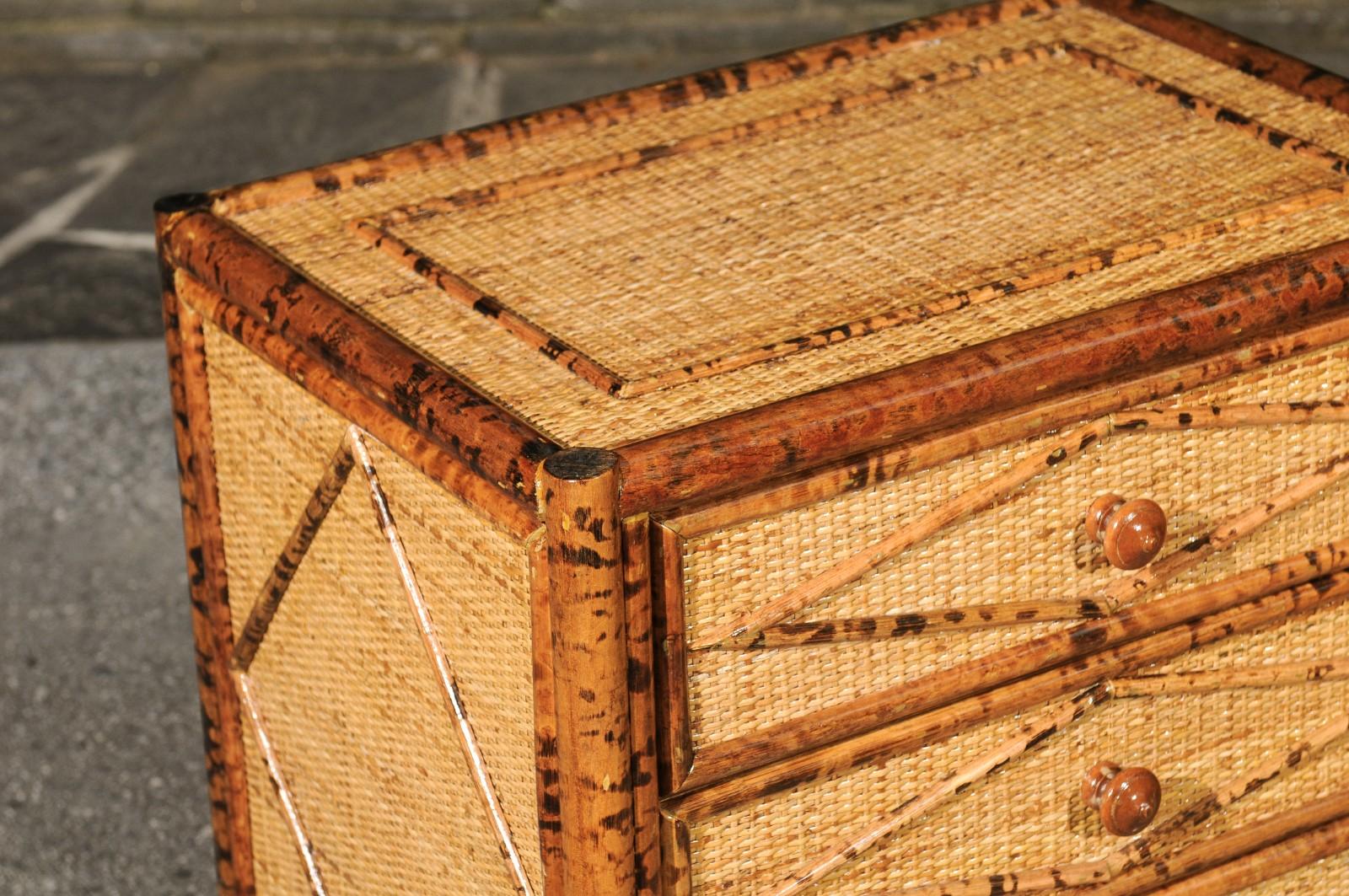 Schönes restauriertes Paar Vintage-Schildkrötenpanzer-Bambus- und Schilfrohr-Kommoden aus Schilfrohr (Ende des 20. Jahrhunderts) im Angebot