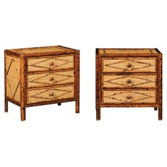 Beautiful Restored Pair of Vintage Tortoiseshell Bamboo and Cane Small Chests