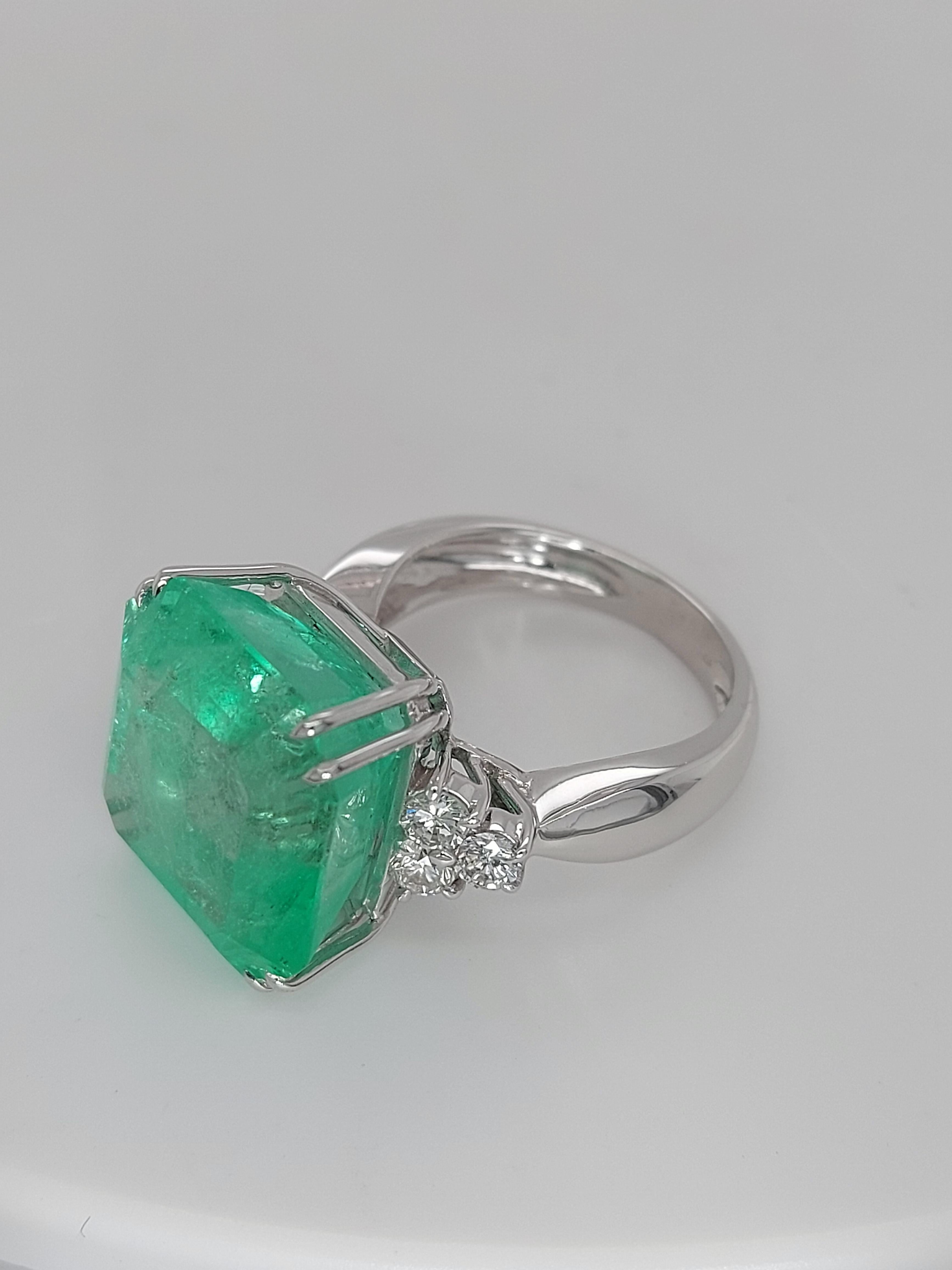 Beautiful Ring with a Huge 18.53 Carat Colombian Emerald and Diamonds For Sale 2