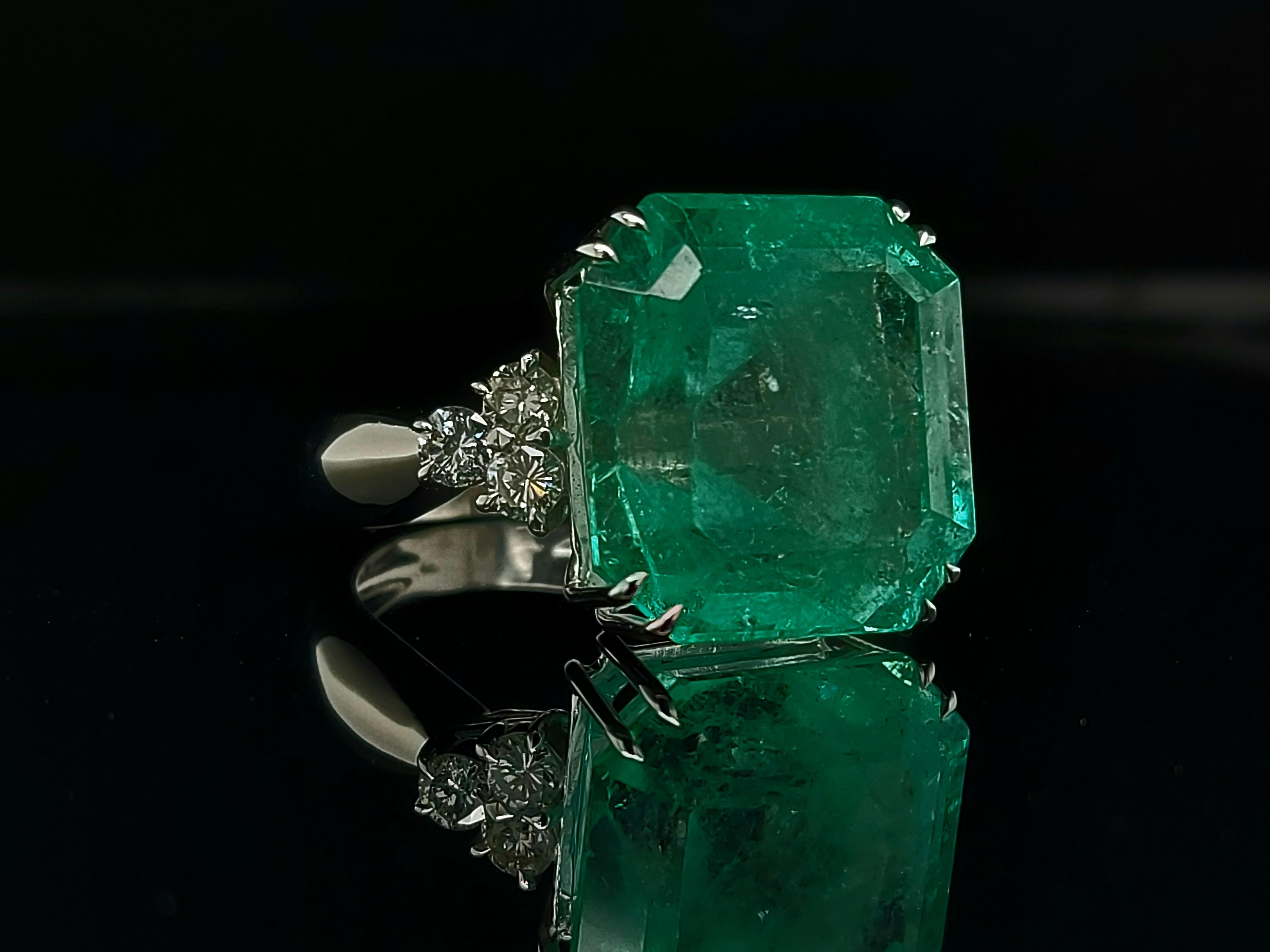 Beautiful Ring with a Huge 18.53 Carat Colombian Emerald and Diamonds For Sale 4