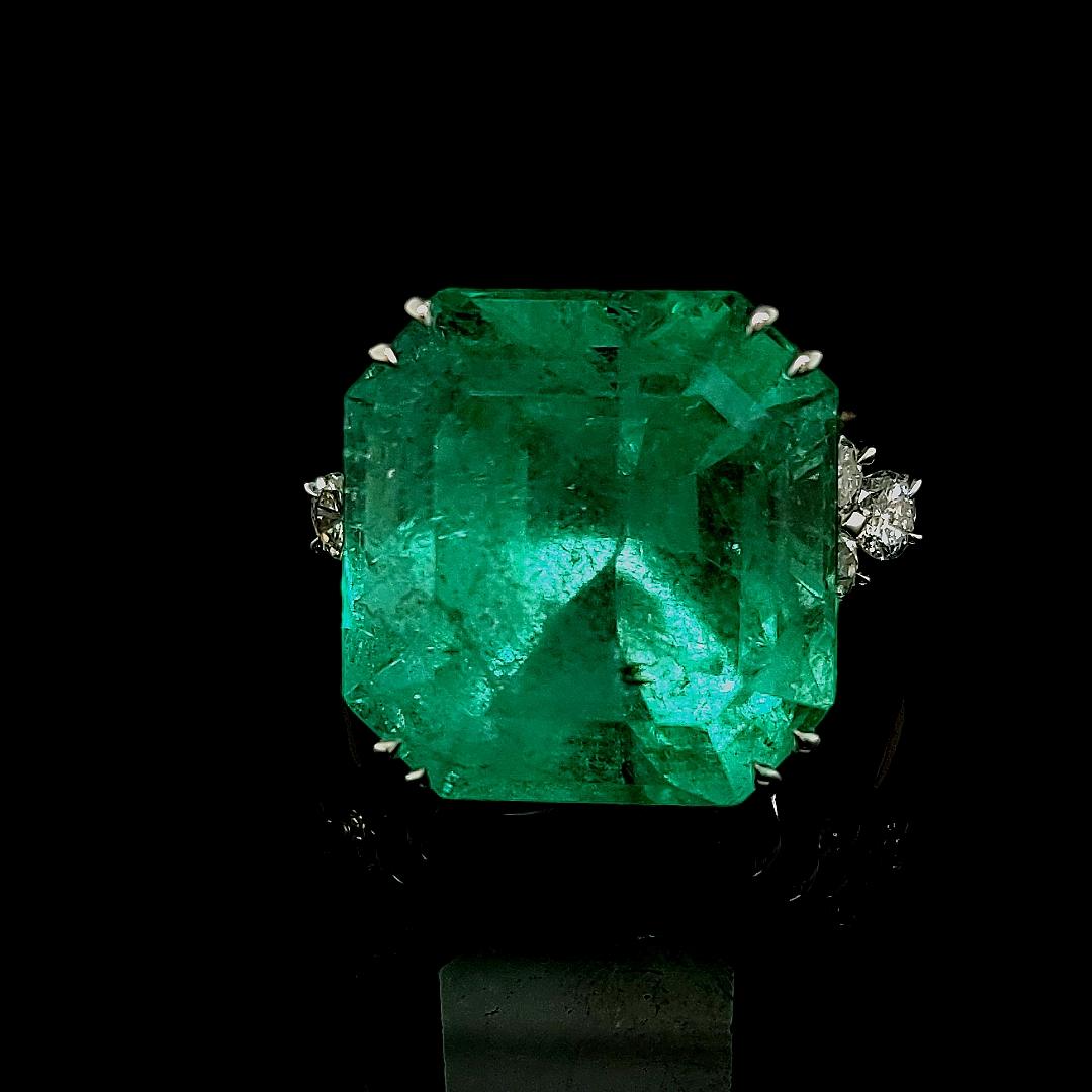 Beautiful Ring with a Huge 18.53 Carat Colombian Emerald and Diamonds For Sale 6