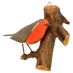 Beautiful Robin Viechtauer Hand Carved Wood Bird, Black Forest Folk Art, Austria