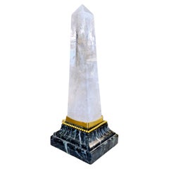 Beautiful rock crystal obelisk mounted on marble & bronze base, 19th century
