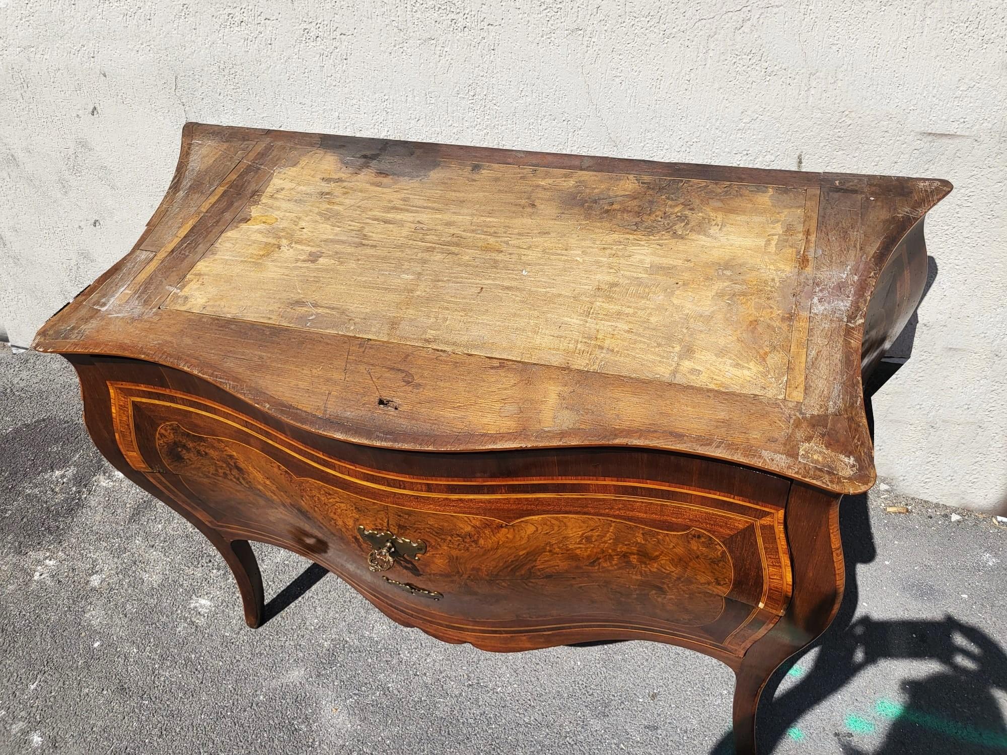 Marble Beautiful Roman Marquetry Commode, 18th Century Period For Sale