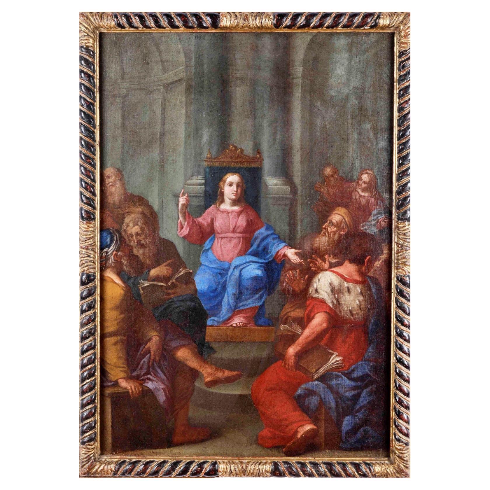 Hermosa Escuela Romana del Siglo XVII " Jesús entre los Doctores "