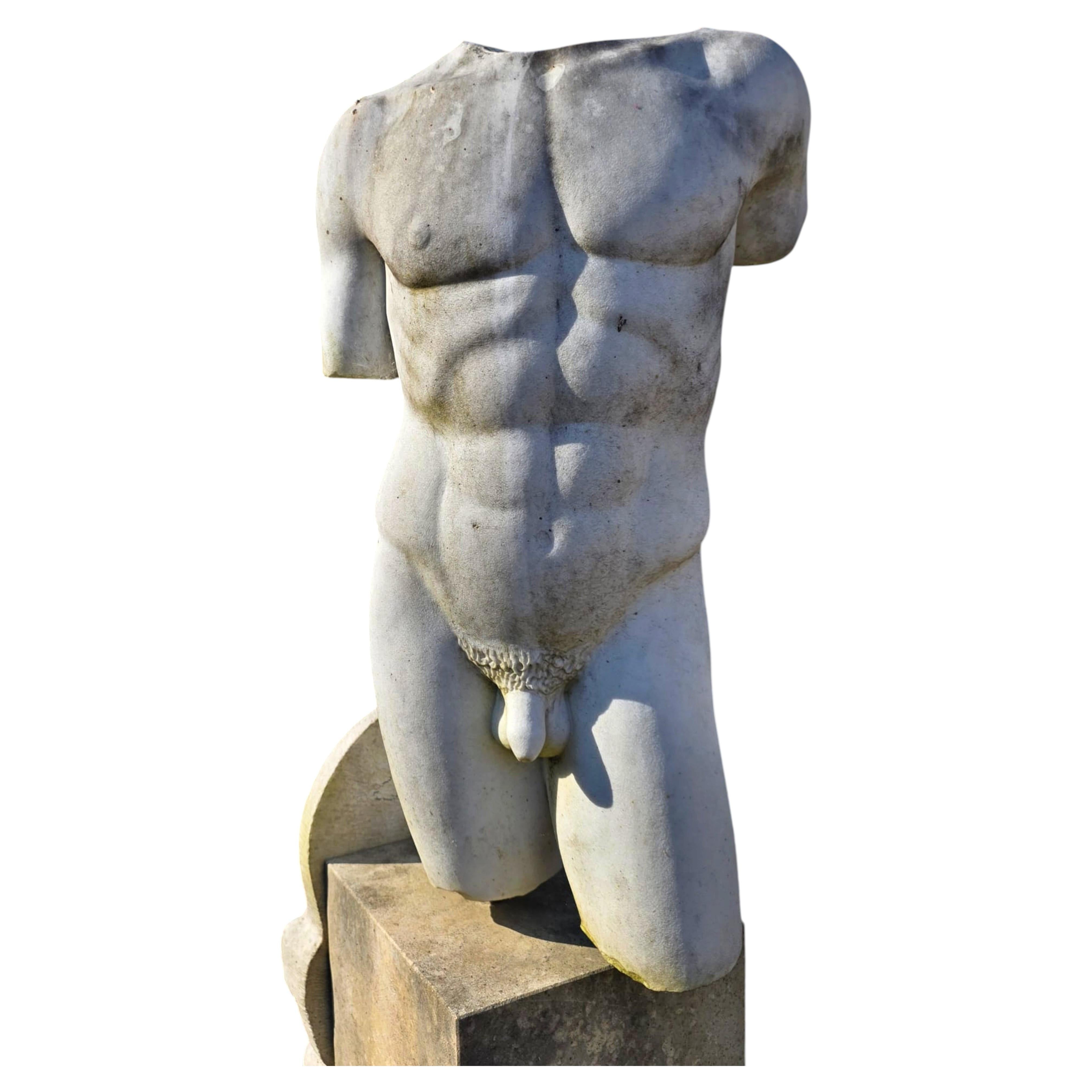 BEAUTIFUL ROMAN TORSO IN WHITE CARRARA MARBLE 21th Century