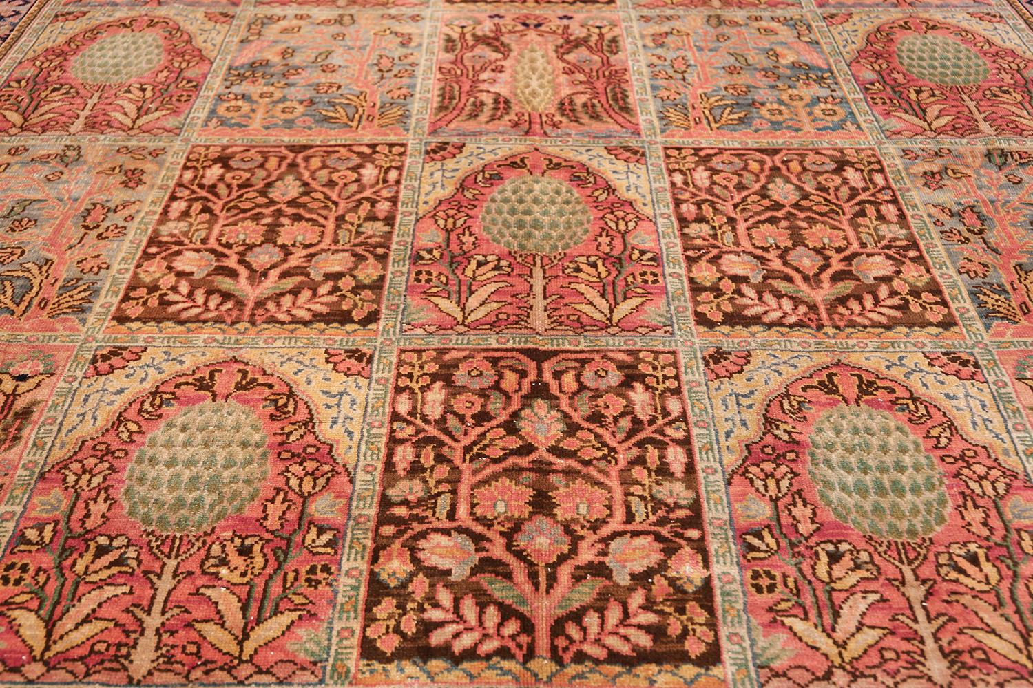 Hand-Knotted Beautiful Room Size Garden Design Antique Israeli Bezalel Rug. Size: 9' x 12' 6