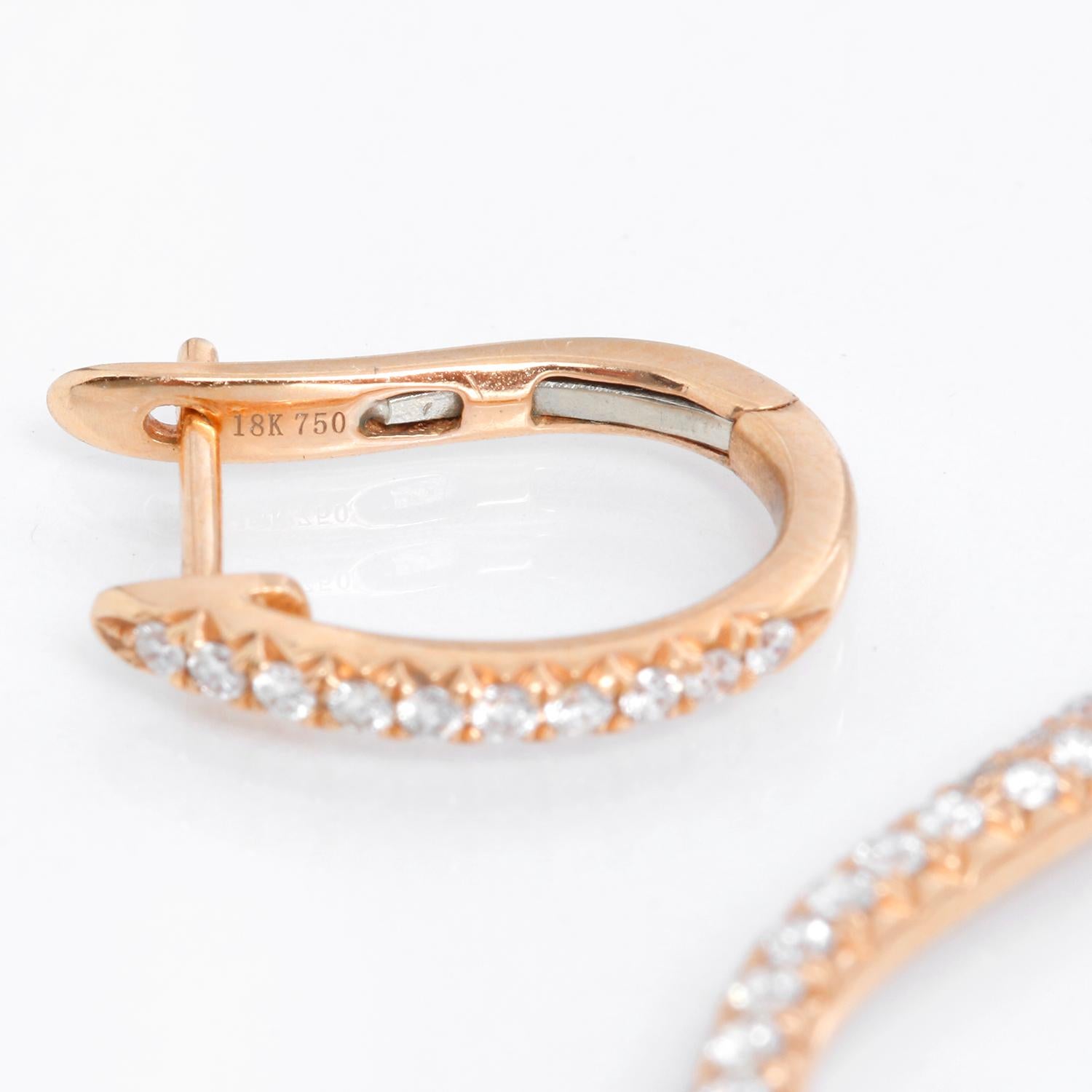 Beautiful Rose Gold Diamond Huggie Dangle Earrings For Sale 1