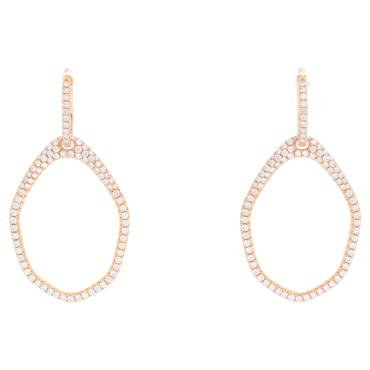 Beautiful Rose Gold Diamond Huggie Dangle Earrings For Sale