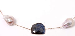 Beautiful Rose Gold Necklace with Multicolored Sapphire Slices and Large Pearls
