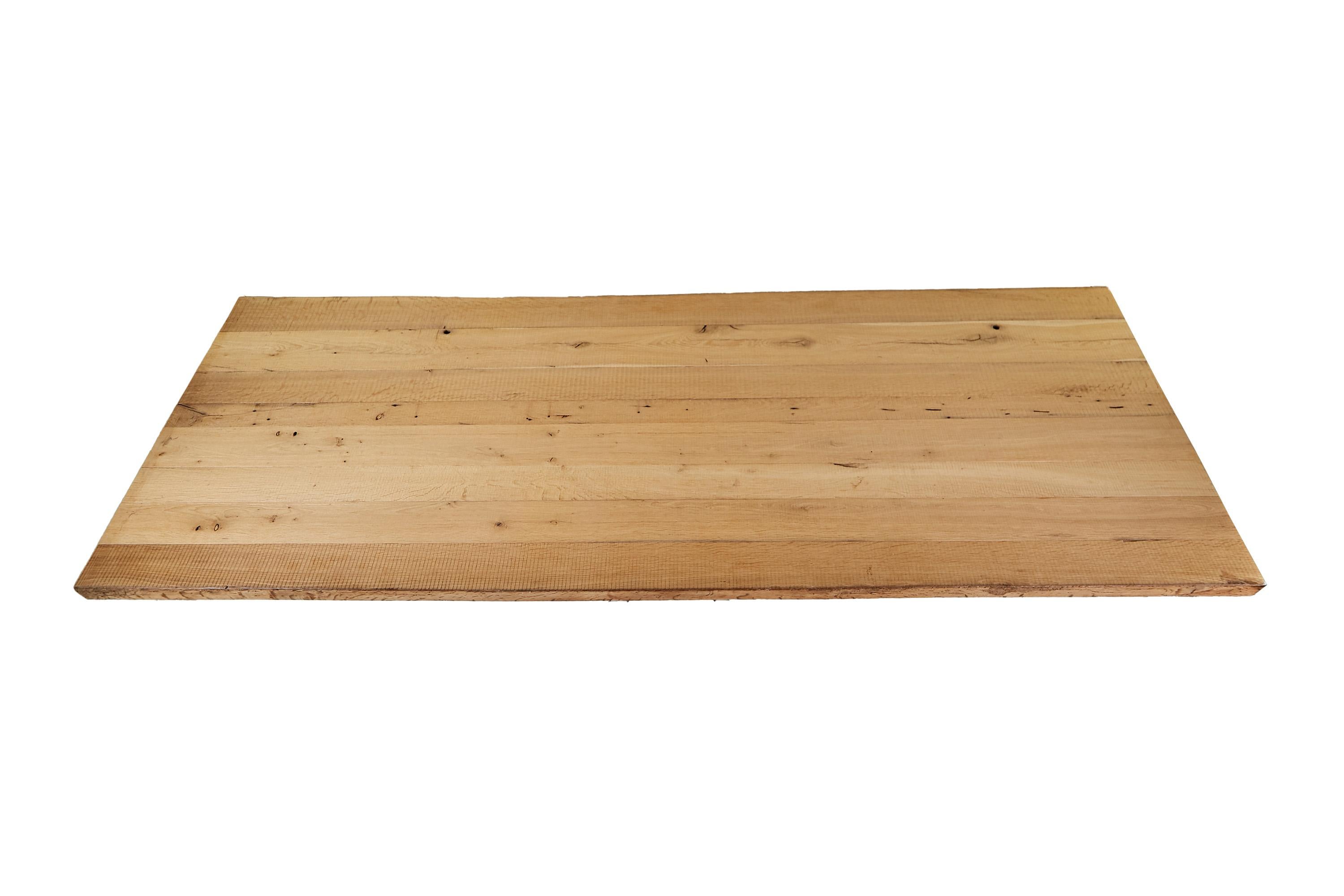 Very nice oak table top. The surface is rough brushed. The material was recycled from an old beam and therefore the wood has its special age character.

The table top is delivered without a frame. This can be ordered separately depending on the