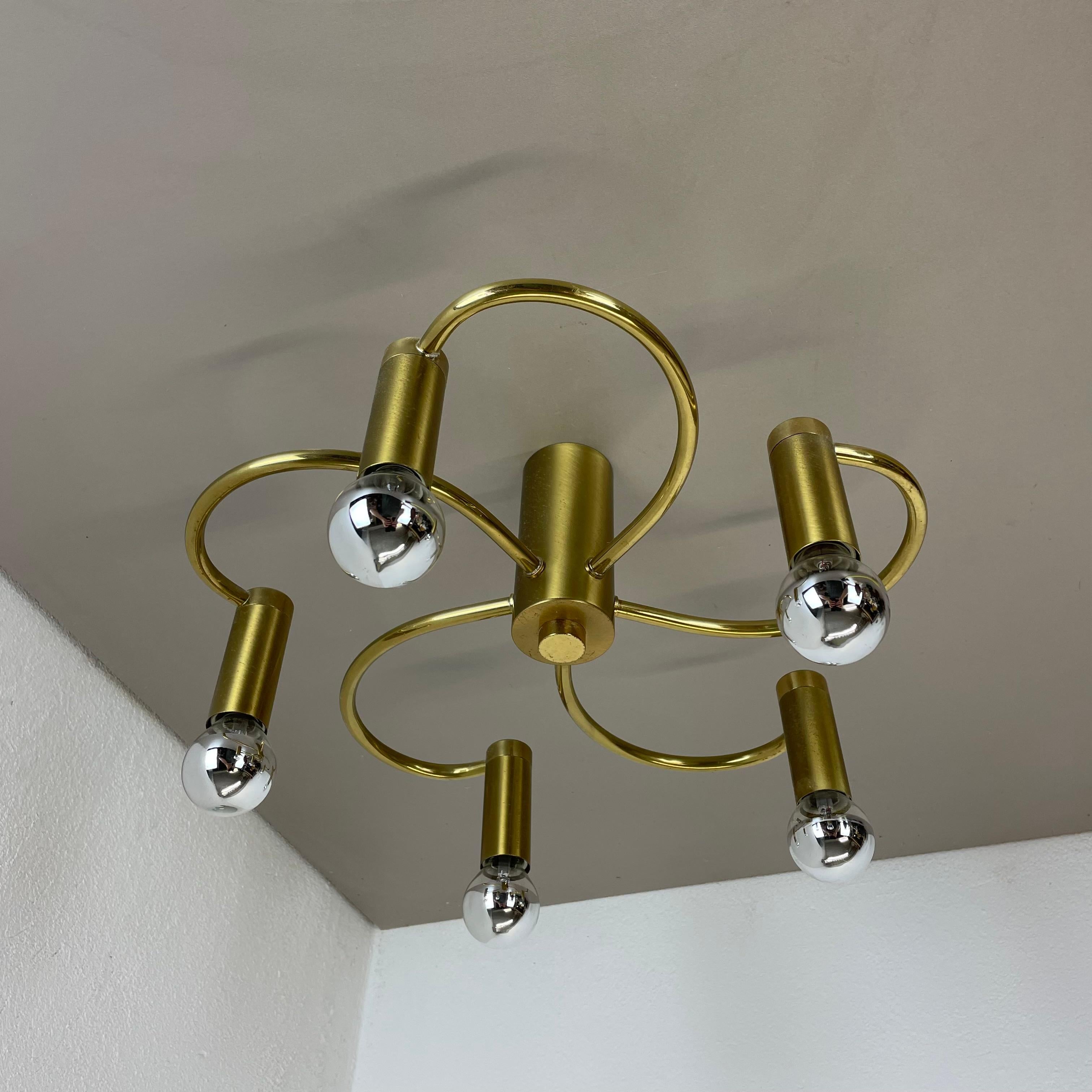 Mid-Century Modern beautiful Round Brass Sciolari COSACK Style Ceiling Light, Germany, 1980s For Sale