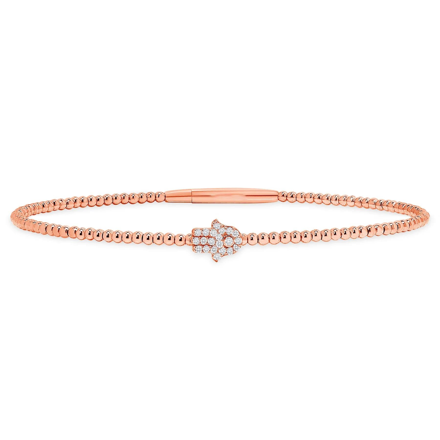 Moderno Charm Hamsa con diamante Bracciale in oro 14K con perline in vendita