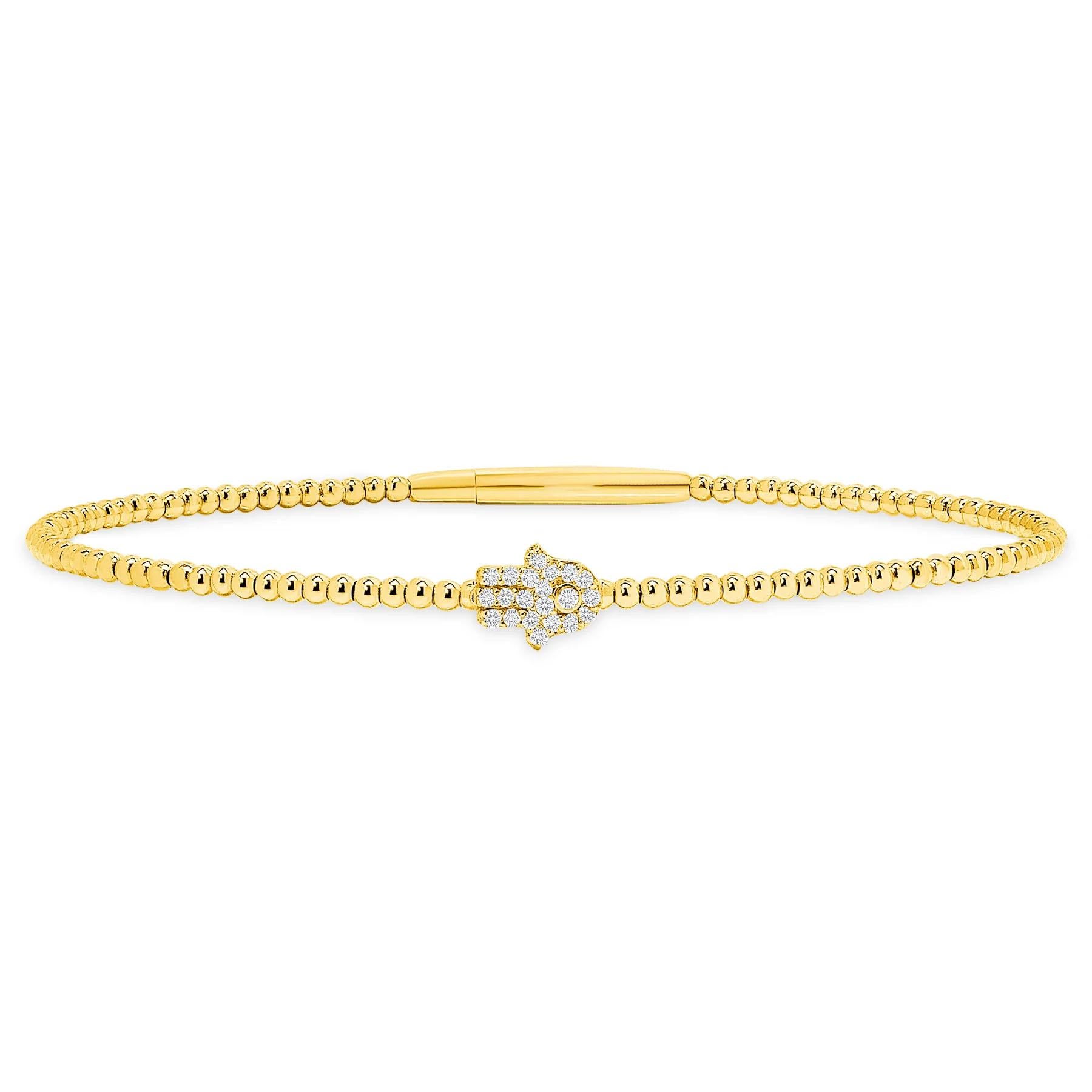Taglio rotondo Charm Hamsa con diamante Bracciale in oro 14K con perline in vendita
