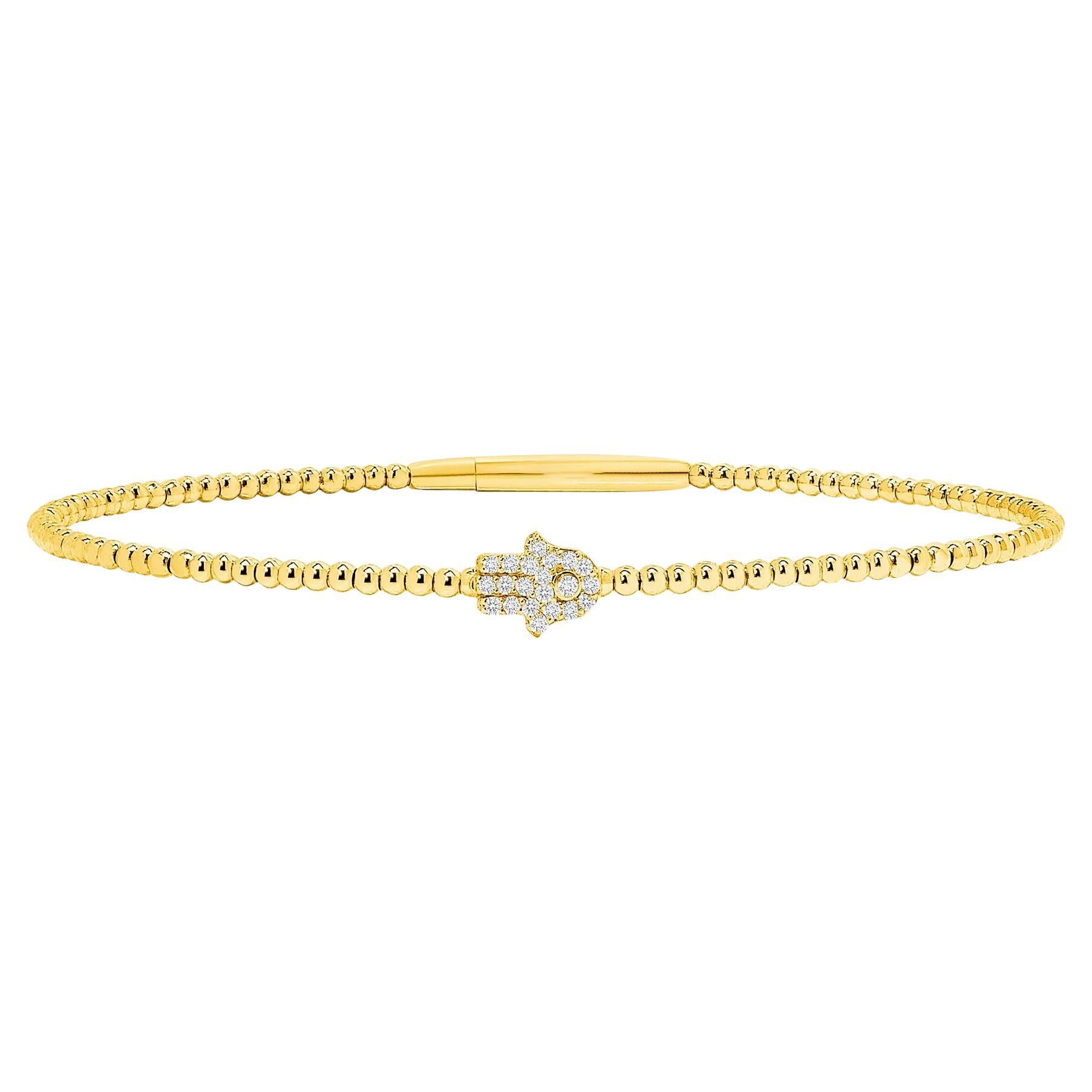 Diamant Hamsa Charm 14K Gold Perlenarmband mit Diamanten