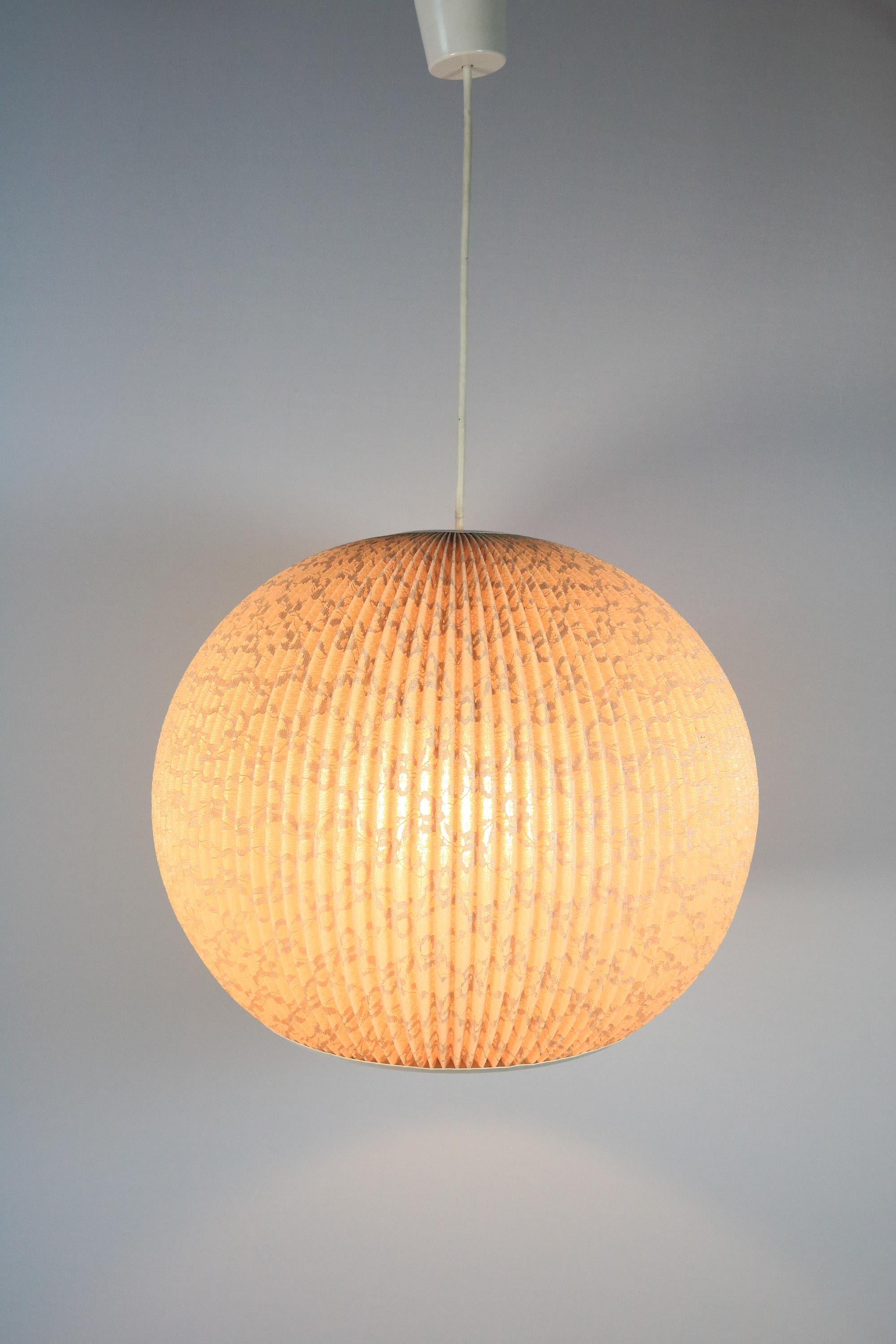 20th Century Beautiful Round Hanging Lamp, pleated Lampshade, 1960s, Germany For Sale