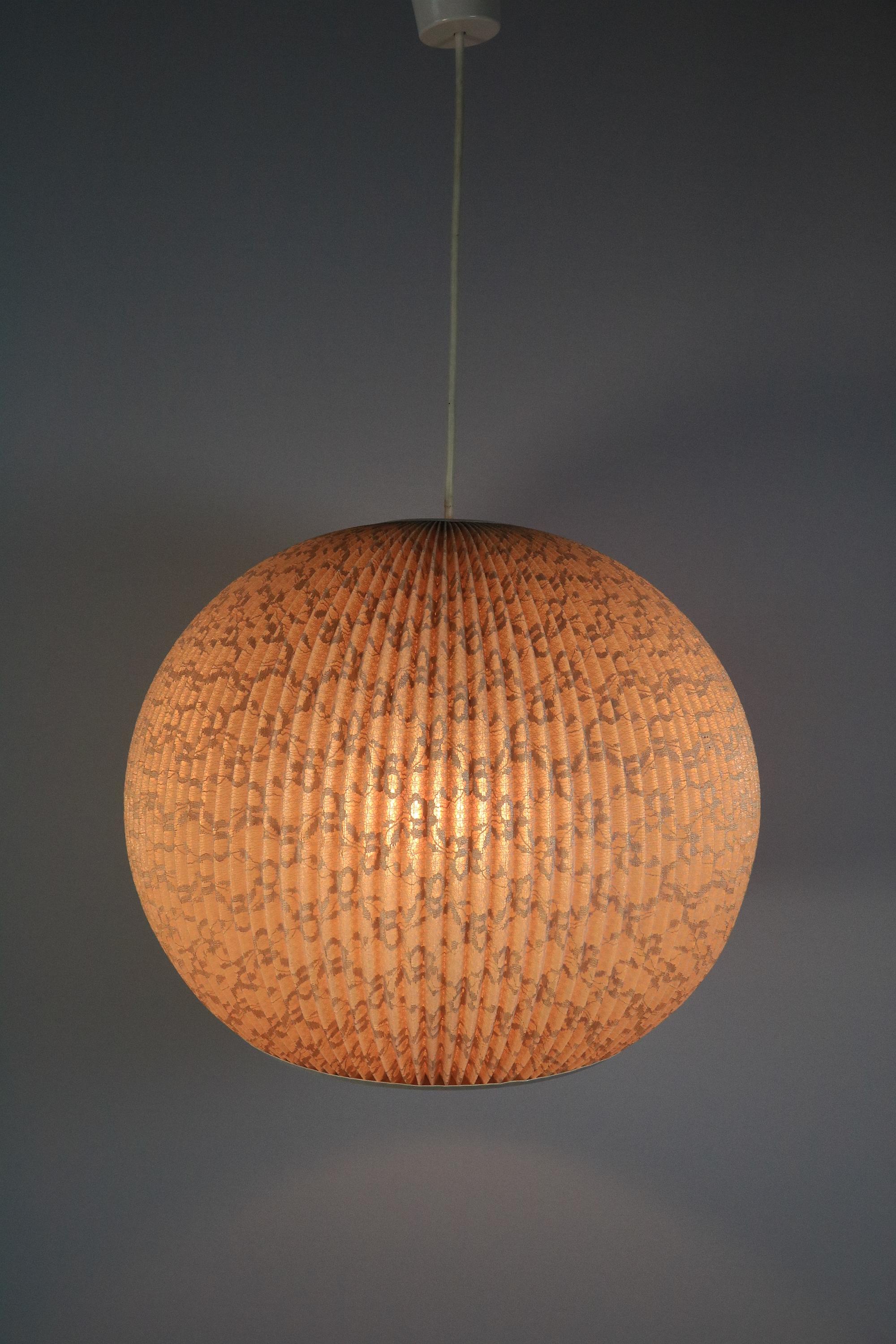 Fabric Beautiful Round Hanging Lamp, pleated Lampshade, 1960s, Germany For Sale