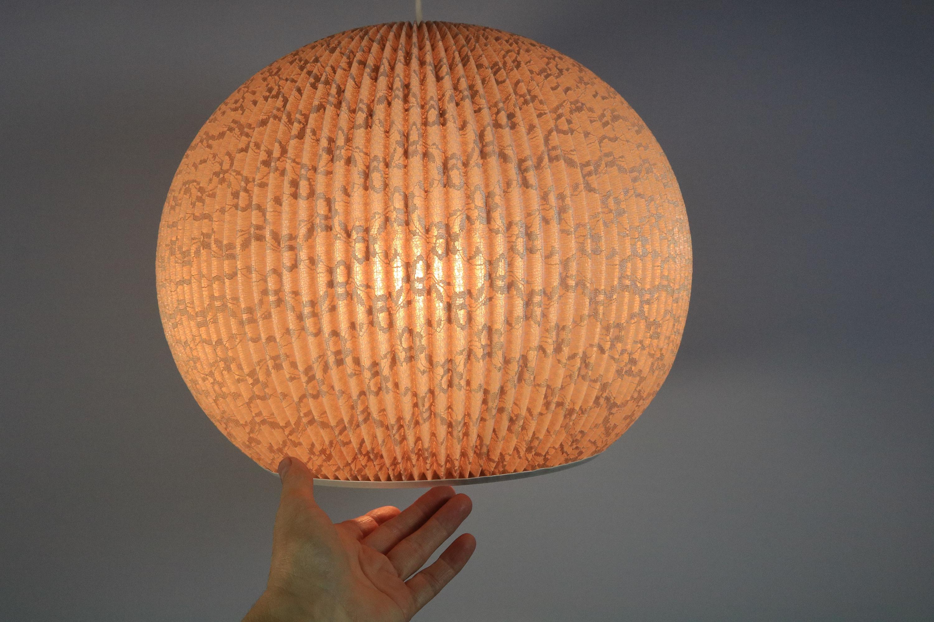 Beautiful Round Hanging Lamp, pleated Lampshade, 1960s, Germany For Sale 1