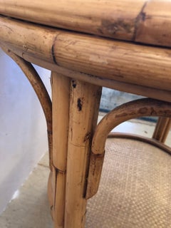 Beautiful Round Rattan & Bamboo Side Table in the Style of McGuire