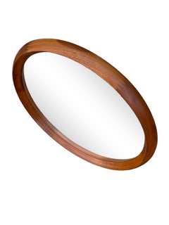 Beautiful Round Teak Danish Wall Mirror by Pedersen & Hansen