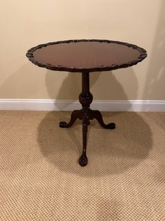 Beautiful Round Tilt Top Mahogany Side Table with Carved Decorative Border