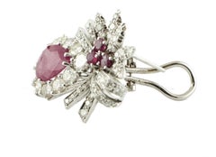 Beautiful Rubies and Diamonds, 18 Karat White Gold Ribbon Earrings