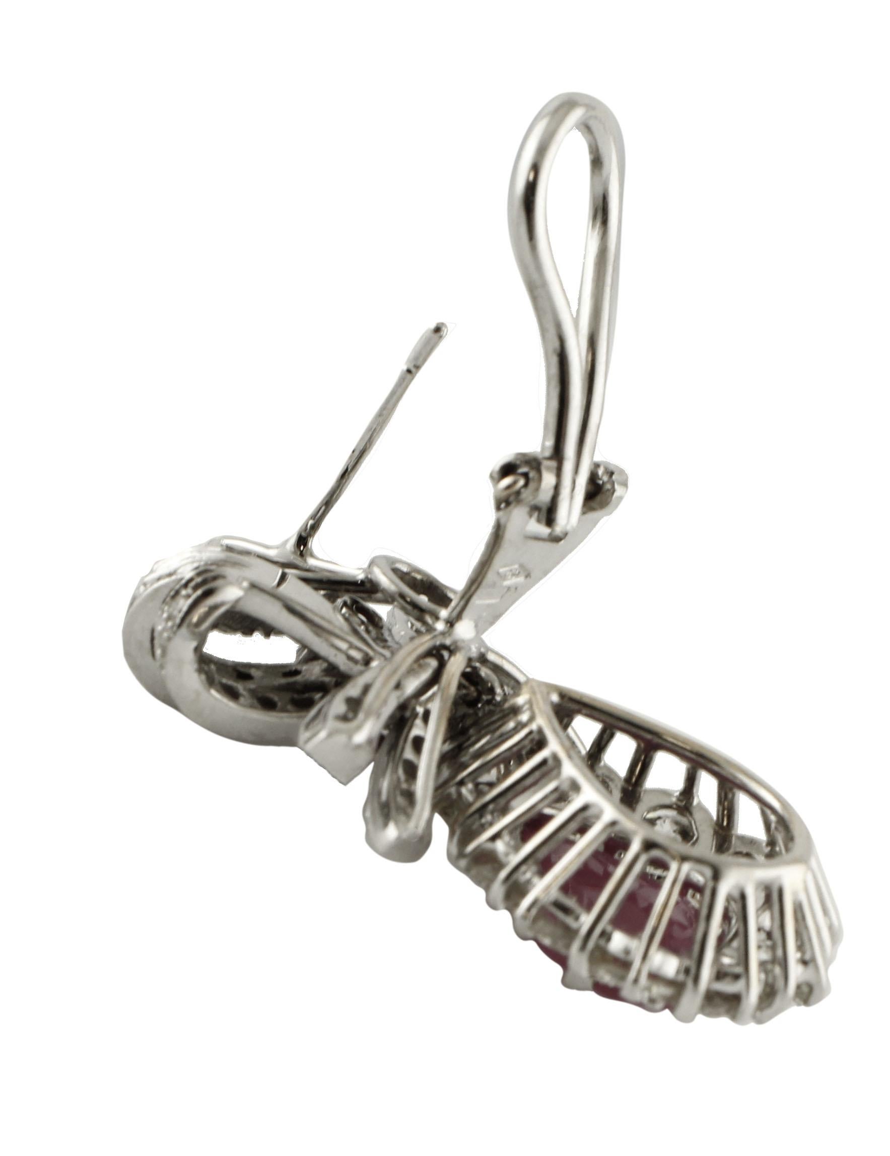 Retro Beautiful Rubies and Diamonds, 18 Karat White Gold Ribbon Earrings