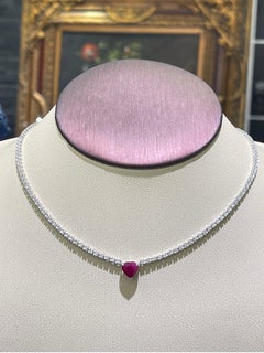 Bellissima collana di rubini e diamanti in oro bianco 18 carati