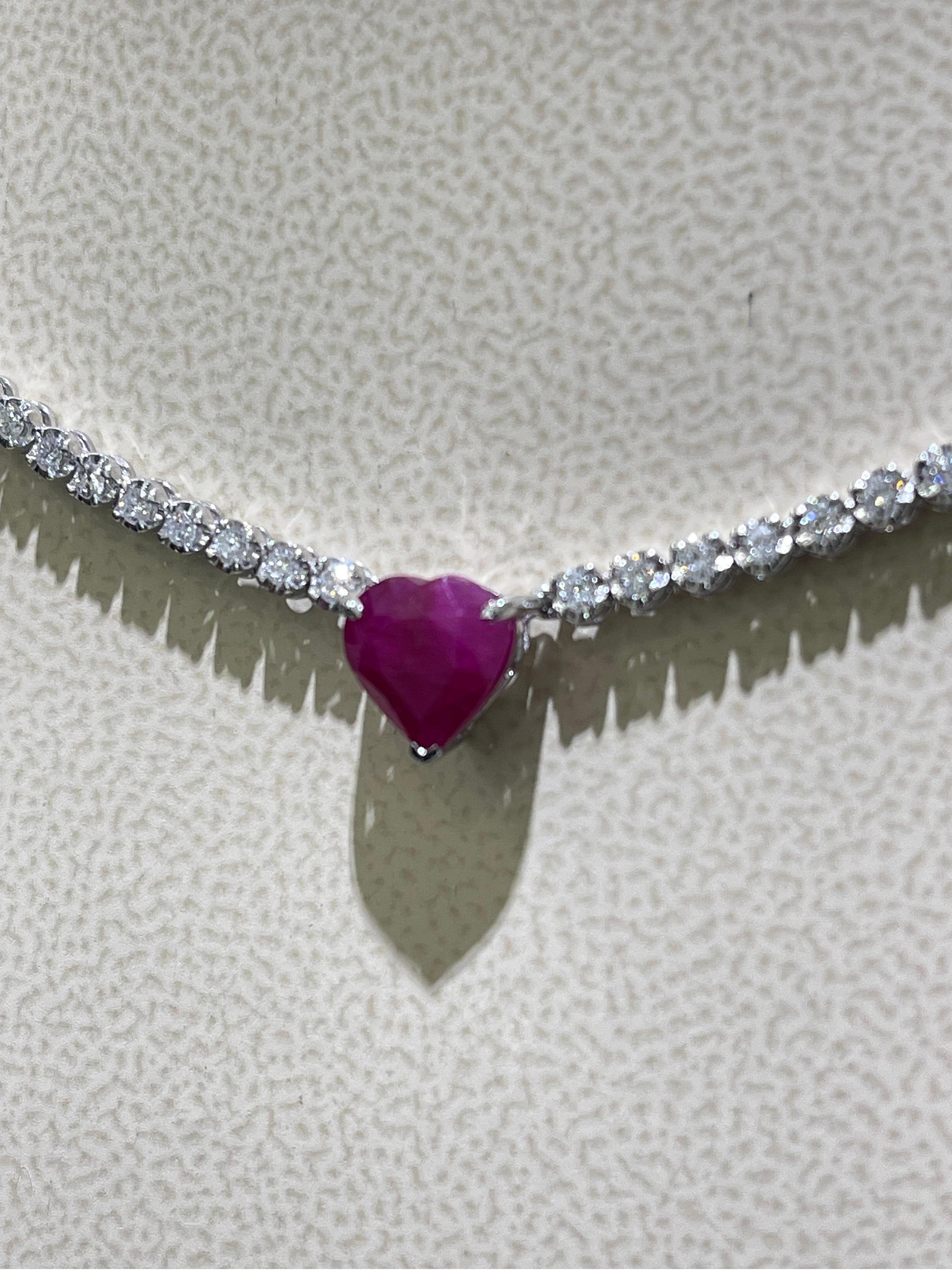 Modern Beautiful Ruby And Diamond Necklace In 18k White Gold  For Sale