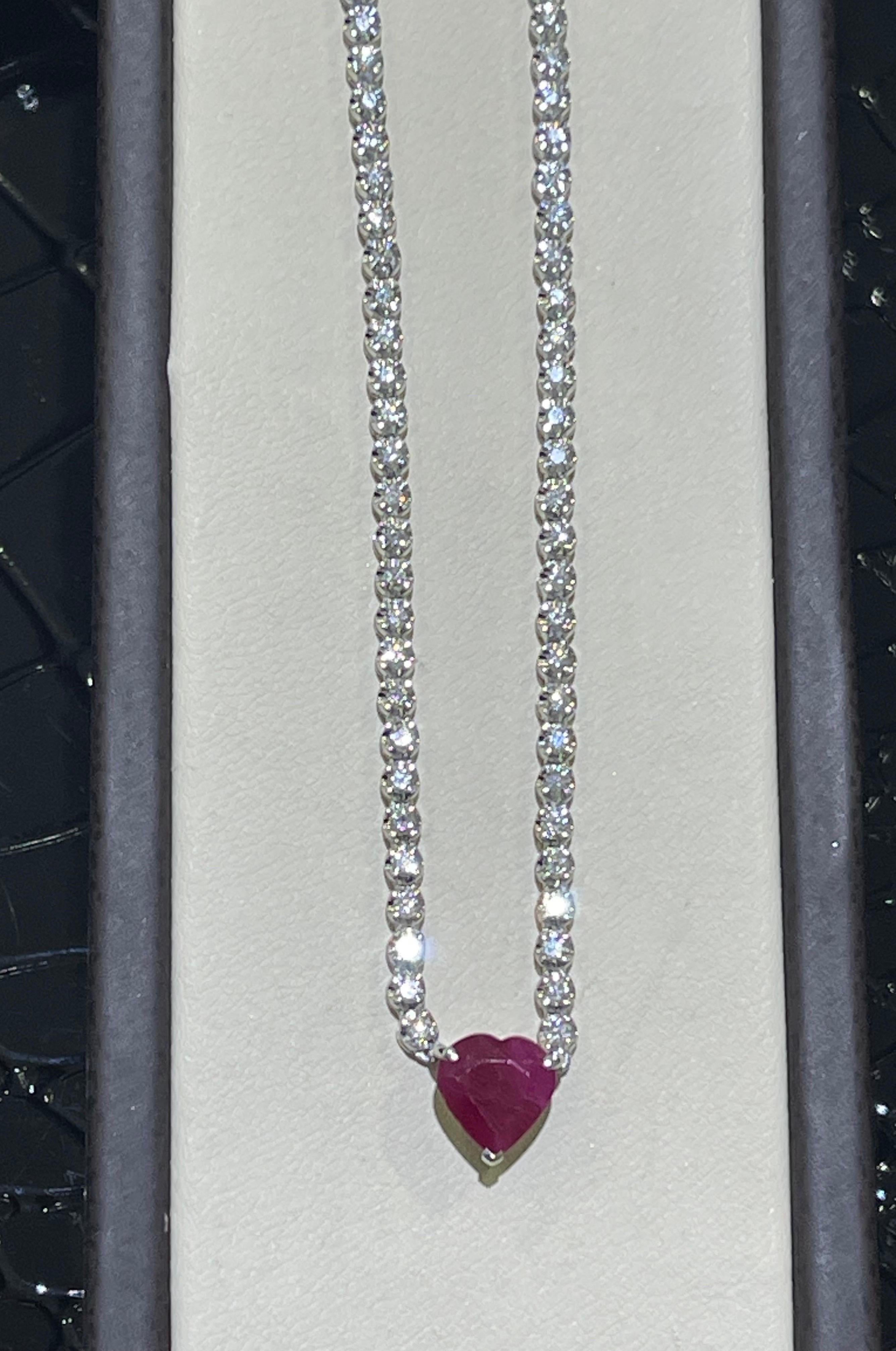 Beautiful Ruby And Diamond Necklace In 18k White Gold  For Sale 1