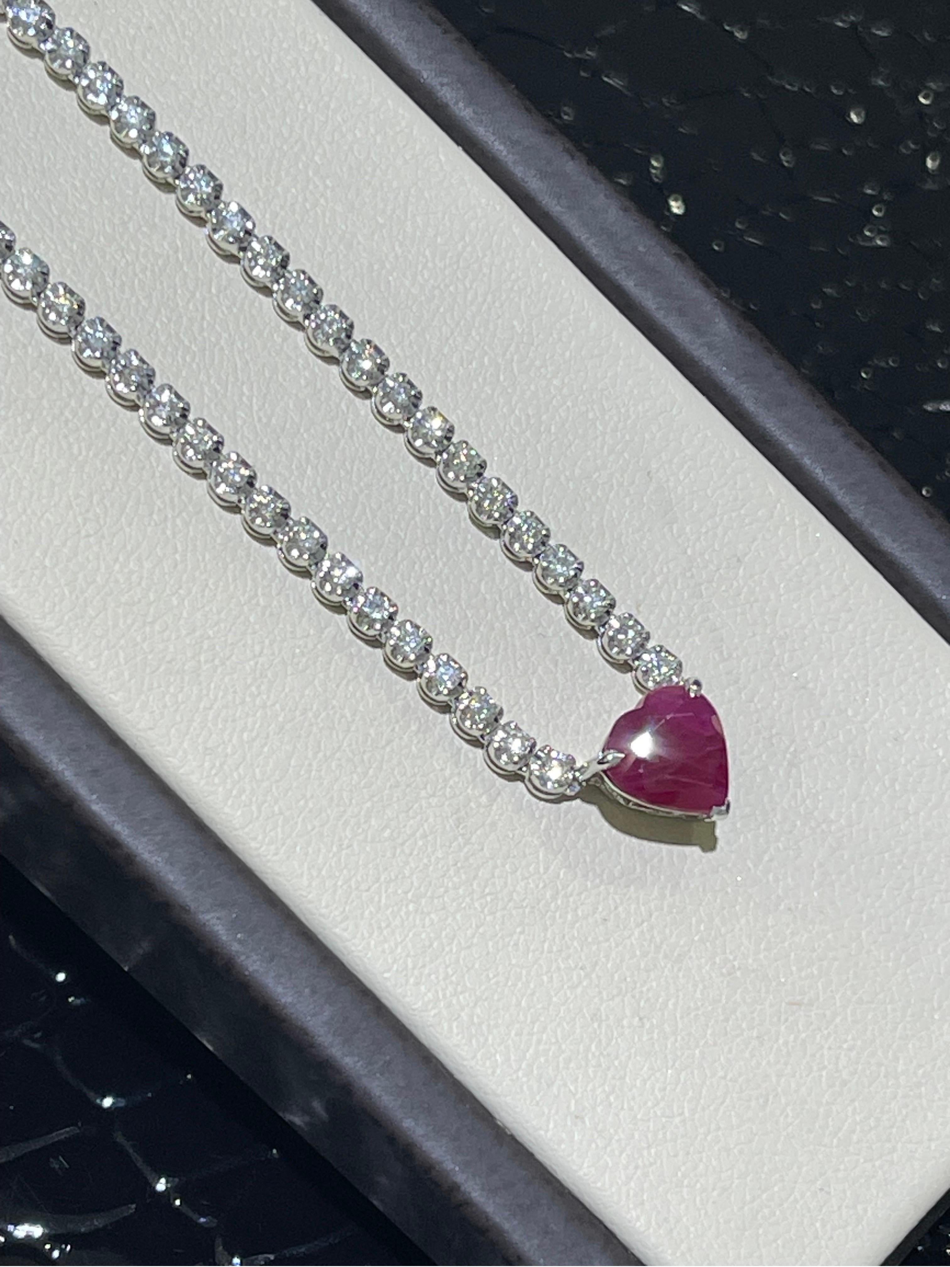 Beautiful Ruby And Diamond Necklace In 18k White Gold  For Sale 2