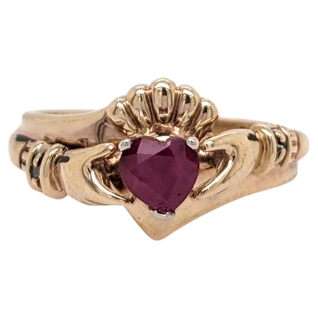 Beautiful Ruby Claddagh Ring in Solid 10K Yellow Gold Traditional Irish Ring