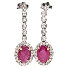 Schöne Rubin-Ohrringe mit erdgeätzten Diamanten in massivem 14K Gold Oval 7x5