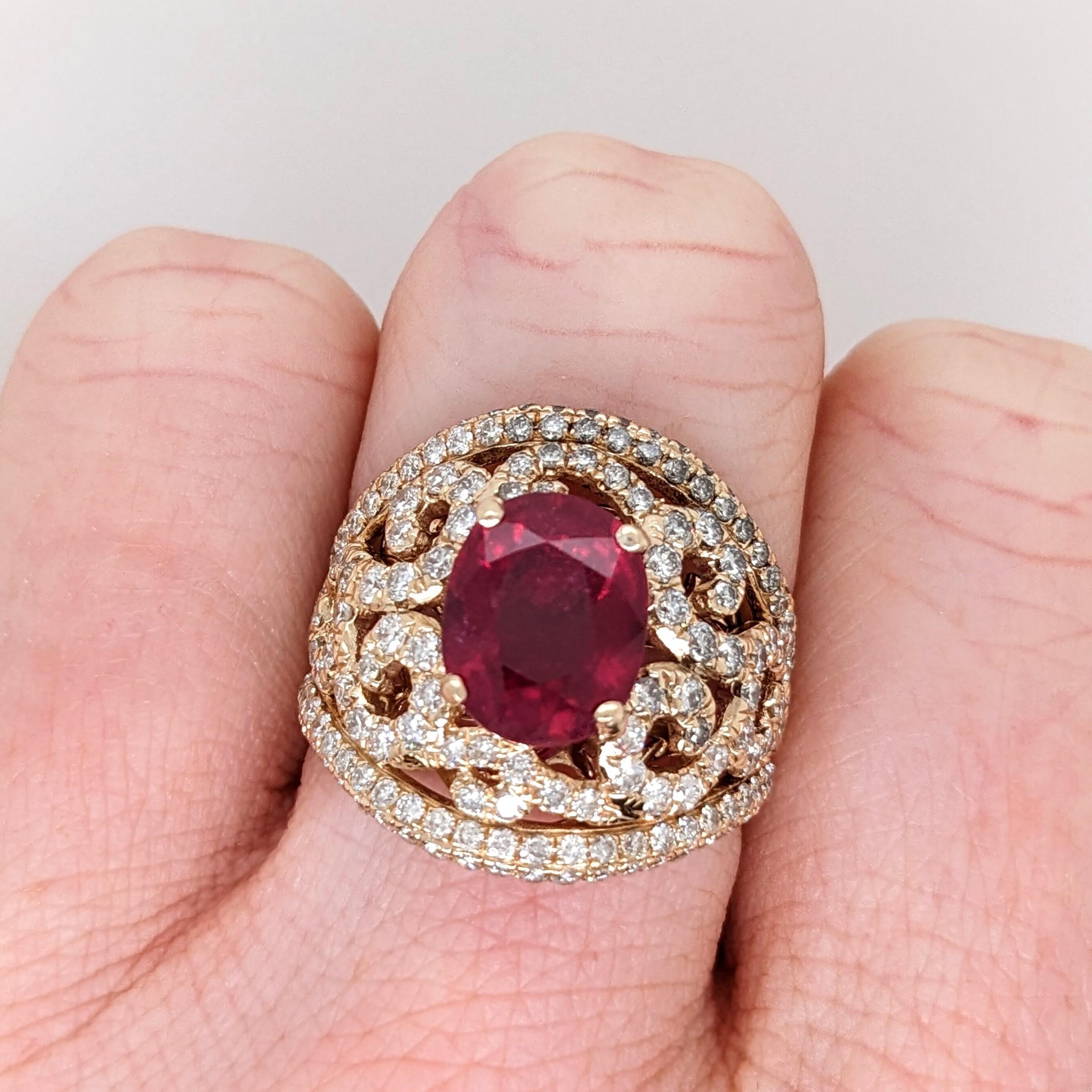 This previously-loved ring is sure to make a statement with a natural ruby center stone and unique natural earth mined diamond pattern in solid 14k yellow gold! This art deco style ring can be a lovely July birthstone gift for your loved ones!

**We