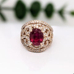 Beautiful Ruby Estate Ring w Earth Mined Diamonds in Solid 14k Gold Oval 9x7mm