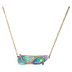 Beautiful S Shaped Diamond Opal Fossil Shell Necklace 18K Yellow Gold